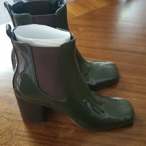 Green patent leather boots